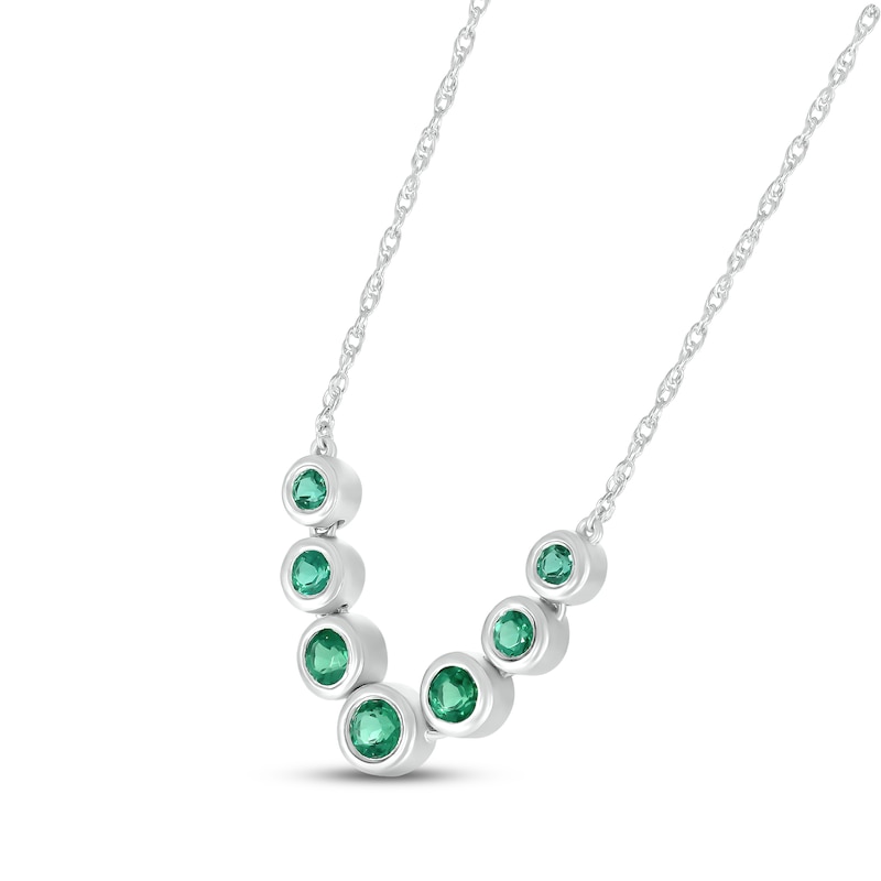 Lab-Created Emerald Bezel V Necklace Sterling Silver 18"