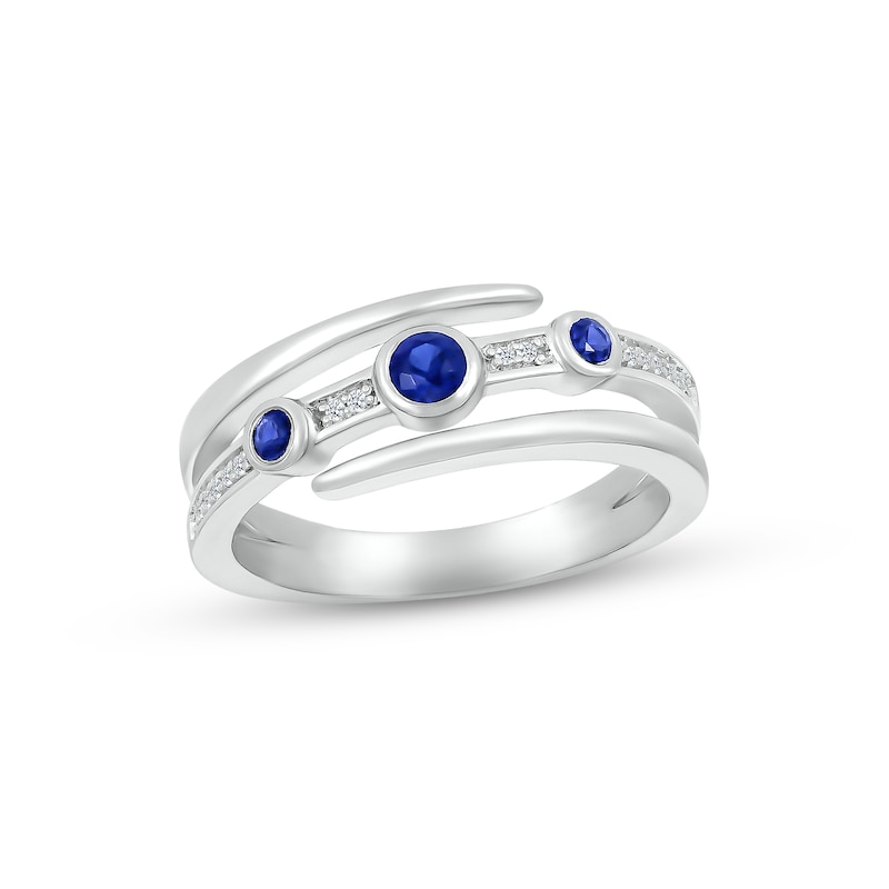 Main Image 1 of Blue & White Lab-Created Sapphire Bezel Wrap Ring Sterling Silver