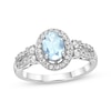 Thumbnail Image 1 of Oval-Cut Aquamarine & White Lab-Created Sapphire Halo Ring Sterling Silver