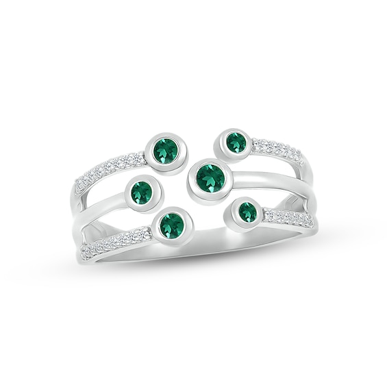 Lab-Created Emerald & White Lab-Created Sapphire Bezel Deconstructed Ring Sterling Silver