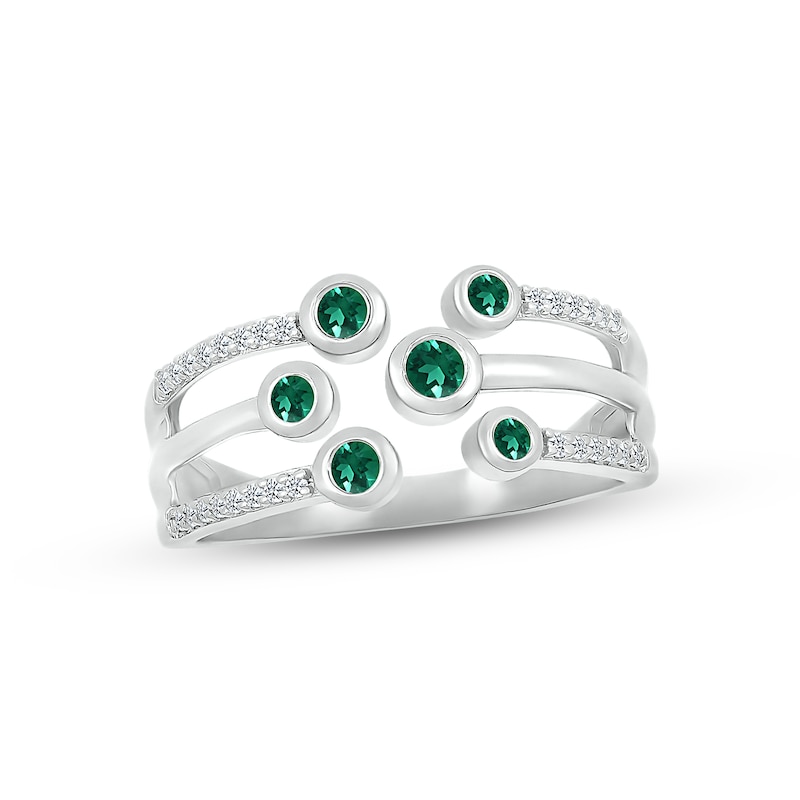 Main Image 1 of Lab-Created Emerald & White Lab-Created Sapphire Bezel Deconstructed Ring Sterling Silver