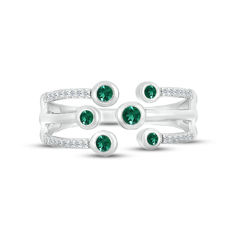 Lab-Created Emerald & White Lab-Created Sapphire Bezel Deconstructed Ring Sterling Silver