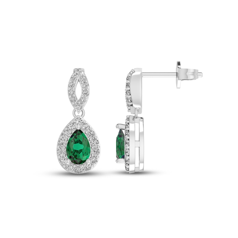 Lab-Created Emerald & White Lab-Created Sapphire Dangle Earrings Sterling Silver