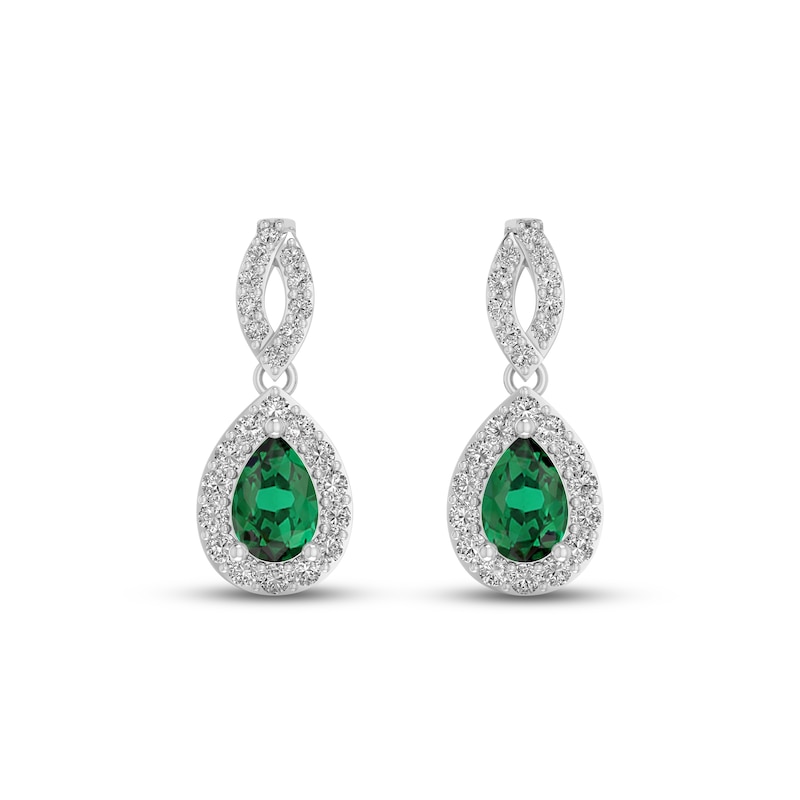 Main Image 2 of Lab-Created Emerald & White Lab-Created Sapphire Dangle Earrings Sterling Silver