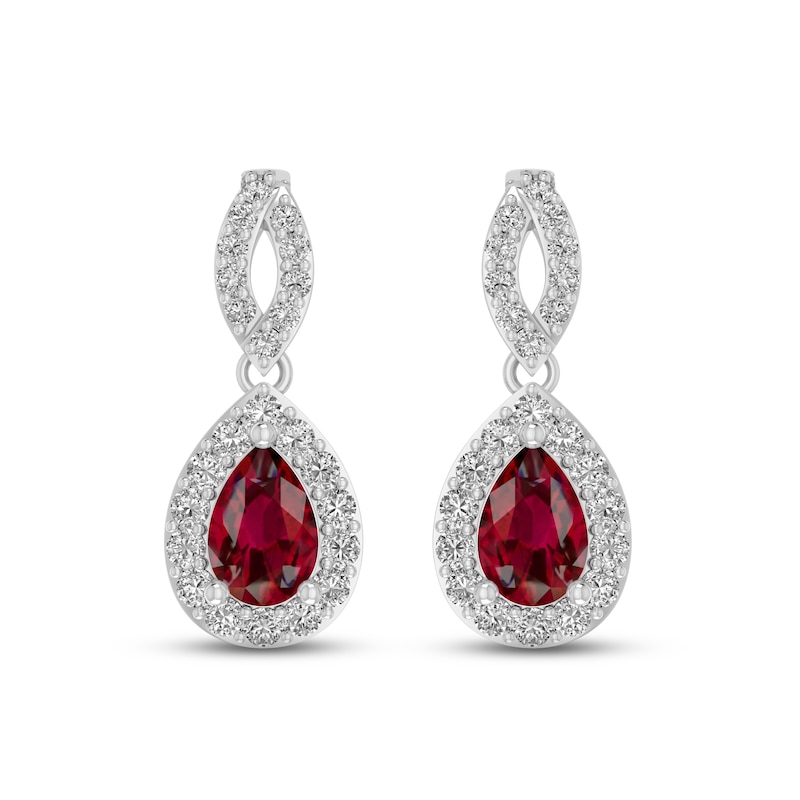 Main Image 2 of Lab-Created Ruby & White Lab-Created Sapphire Dangle Earrings Sterling Silver