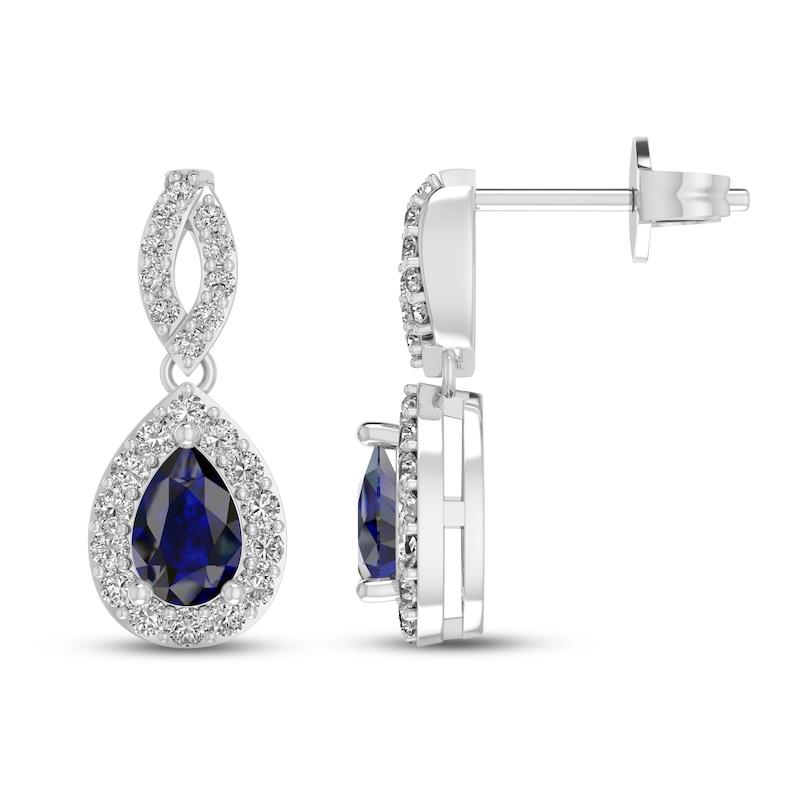 Main Image 1 of Blue & White Lab-Created Sapphire Dangle Earrings Sterling Silver