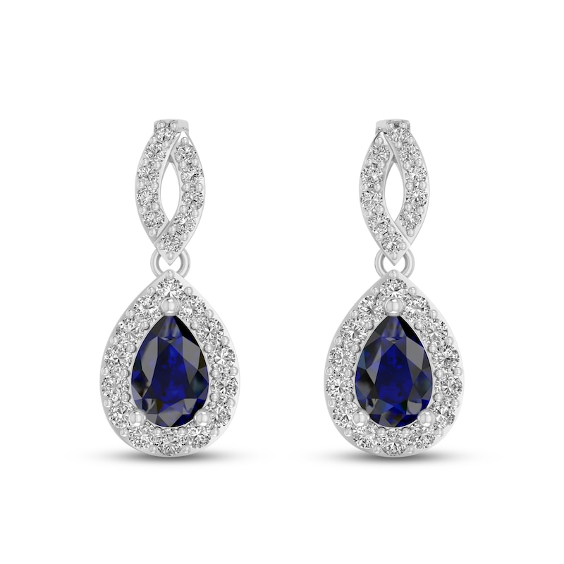 Main Image 2 of Blue & White Lab-Created Sapphire Dangle Earrings Sterling Silver
