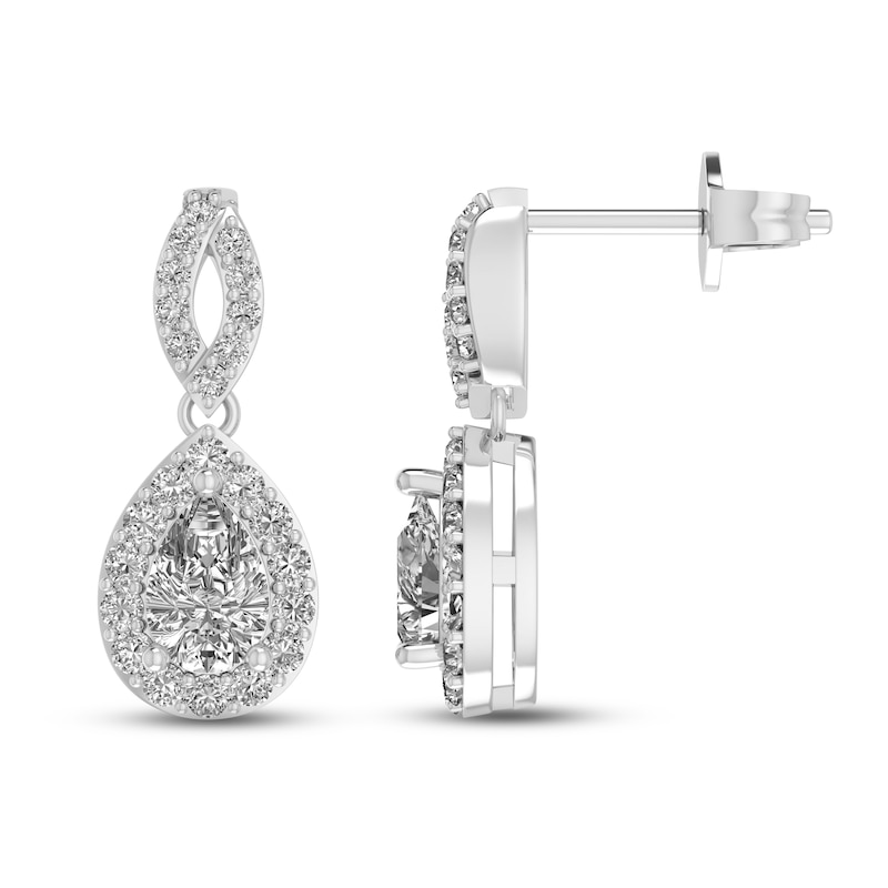 Main Image 1 of White Lab-Created Sapphire Dangle Earrings Sterling Silver