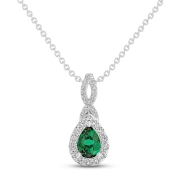 Lab-Created Emerald & White Lab-Created Sapphire Necklace Sterling Silver 18"