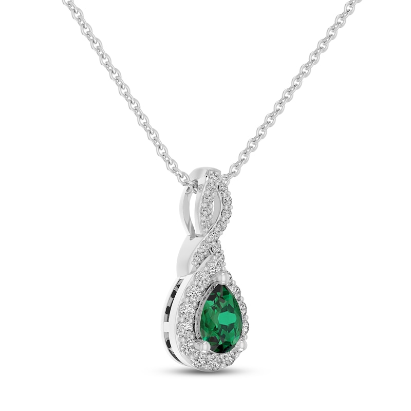 Main Image 2 of Lab-Created Emerald & White Lab-Created Sapphire Necklace Sterling Silver 18&quot;
