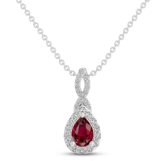 Lab-Created Ruby & White Lab-Created Sapphire Necklace Sterling Silver 18"