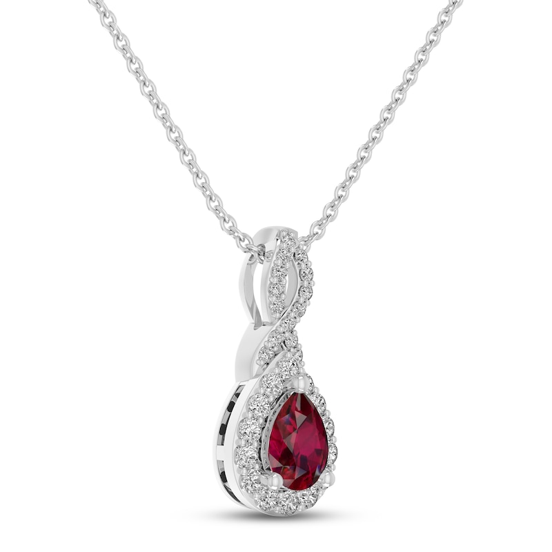 Main Image 2 of Lab-Created Ruby & White Lab-Created Sapphire Necklace Sterling Silver 18&quot;
