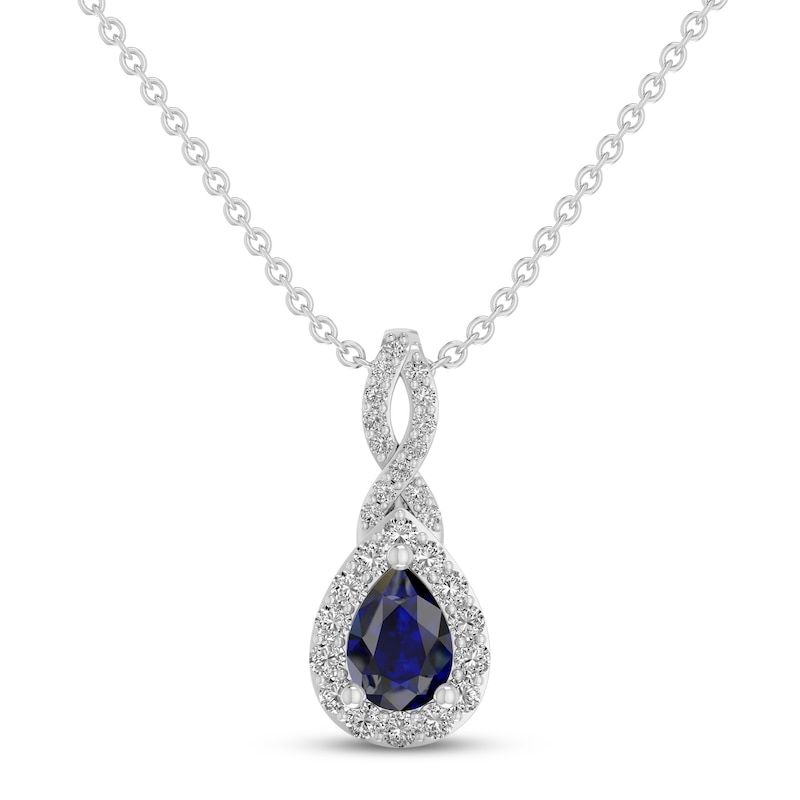Main Image 1 of Blue & White Lab-Created Sapphire Necklace Sterling Silver 18&quot;