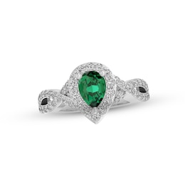 Lab-Created Emerald & White Lab-Created Sapphire Ring Sterling Silver