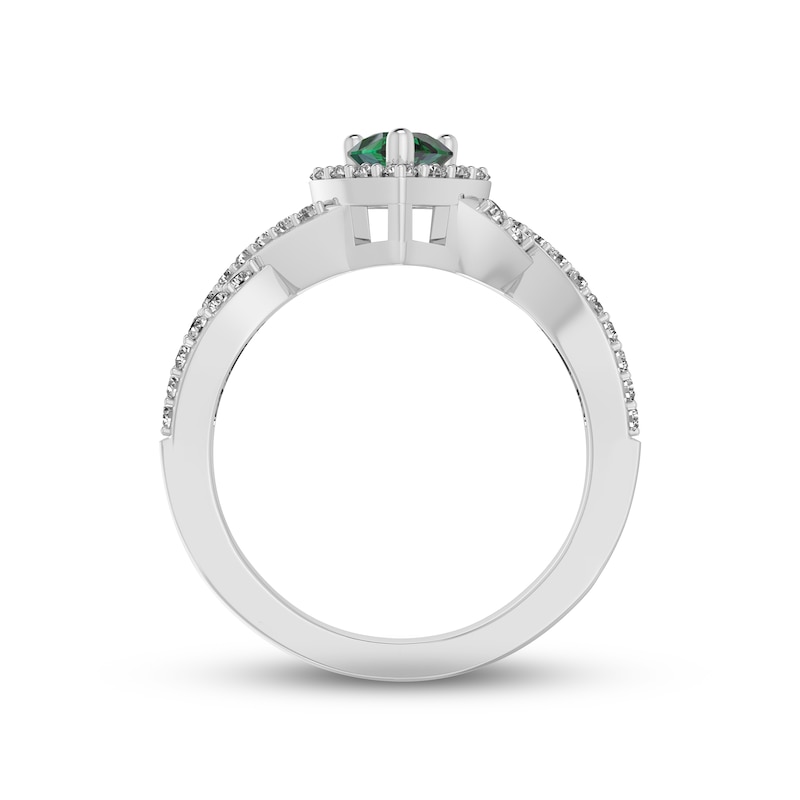 Main Image 2 of Lab-Created Emerald & White Lab-Created Sapphire Ring Sterling Silver