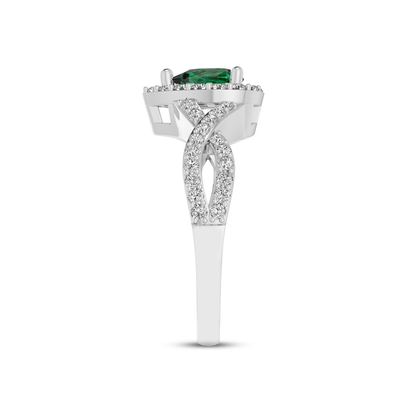 Main Image 3 of Lab-Created Emerald & White Lab-Created Sapphire Ring Sterling Silver