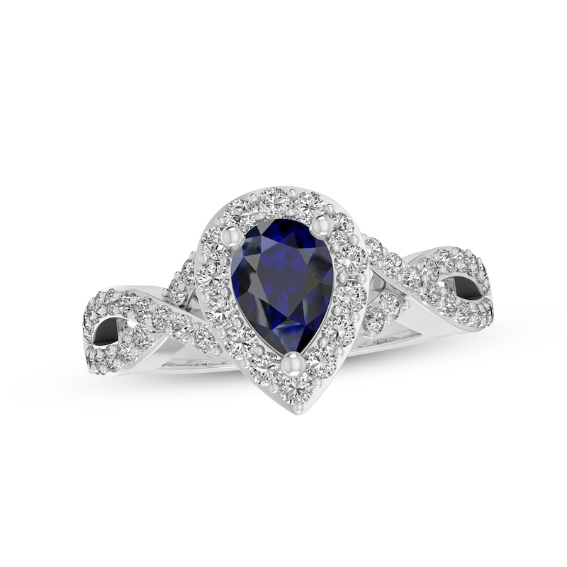 Main Image 1 of Blue & White Lab-Created Sapphire Ring Sterling Silver