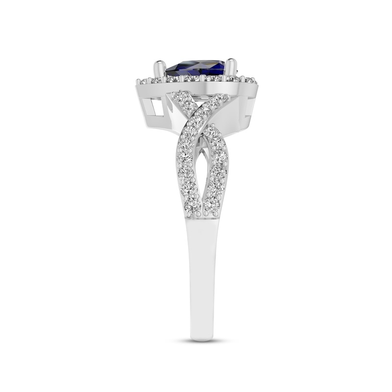 Blue & White Lab-Created Sapphire Ring Sterling Silver