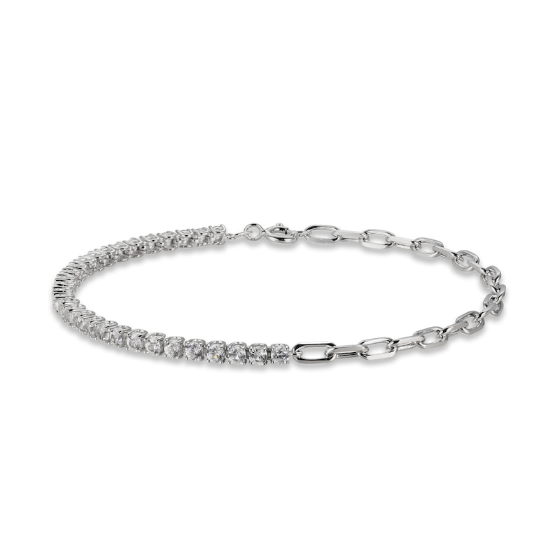Main Image 1 of White Lab-Created Sapphire Paperclip Bracelet Sterling Silver 7.25&quot;
