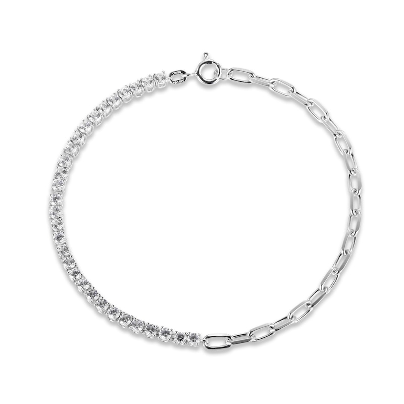 Main Image 2 of White Lab-Created Sapphire Paperclip Bracelet Sterling Silver 7.25&quot;