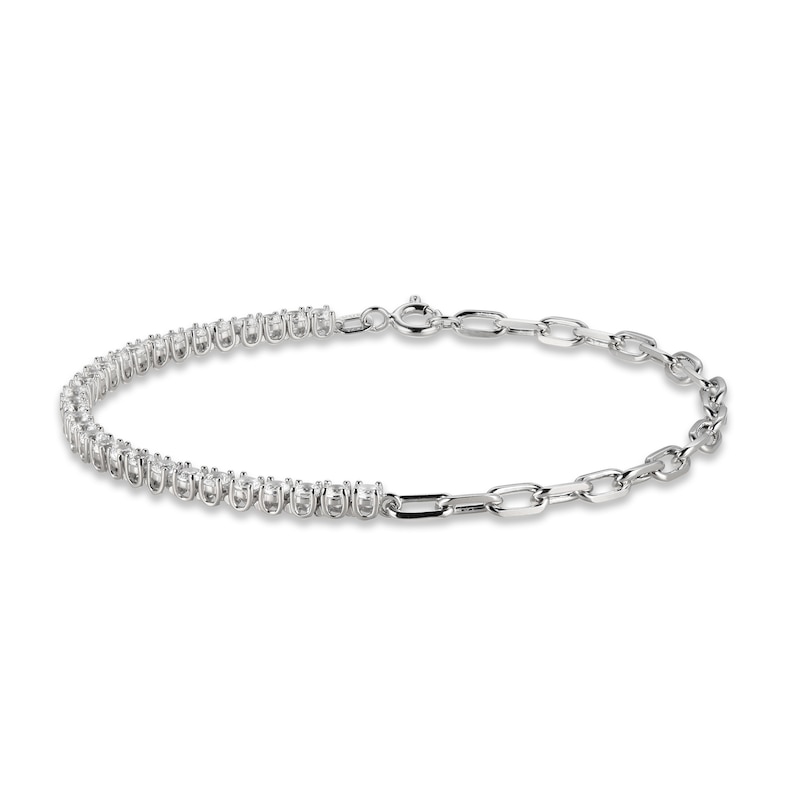 Main Image 3 of White Lab-Created Sapphire Paperclip Bracelet Sterling Silver 7.25&quot;