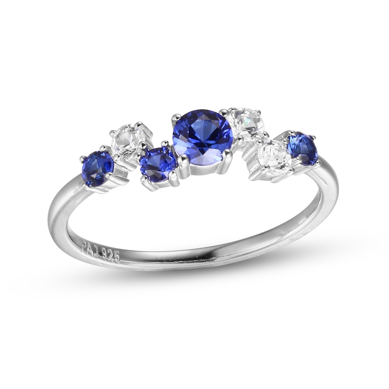 Main Image 1 of Blue & White Lab-Created Sapphire Ring Sterling Silver