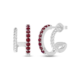 Lab-Created Ruby Double Hoop Twist Earrings Sterling Silver