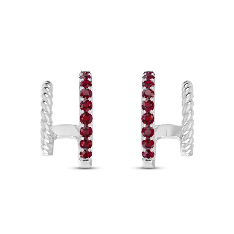 Main Image 2 of Lab-Created Ruby Double Hoop Twist Earrings Sterling Silver