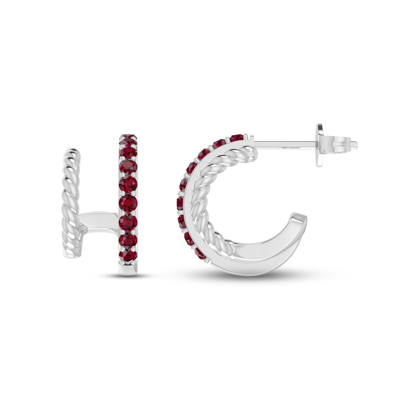 Main Image 3 of Lab-Created Ruby Double Hoop Twist Earrings Sterling Silver