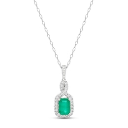 Emerald & Diamond Necklace 1/10 ct tw 10K White Gold 18"