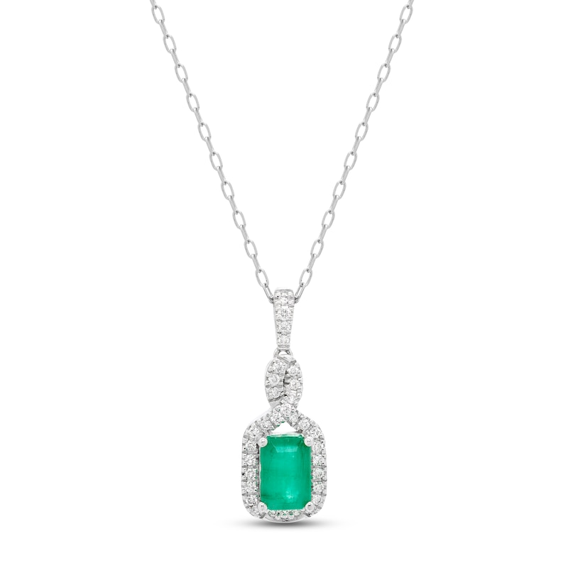Emerald & Diamond Necklace 1/10 ct tw 10K White Gold 18" with 360