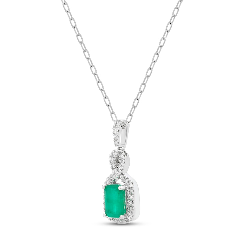 Emerald & Diamond Necklace 1/10 ct tw 10K White Gold 18"