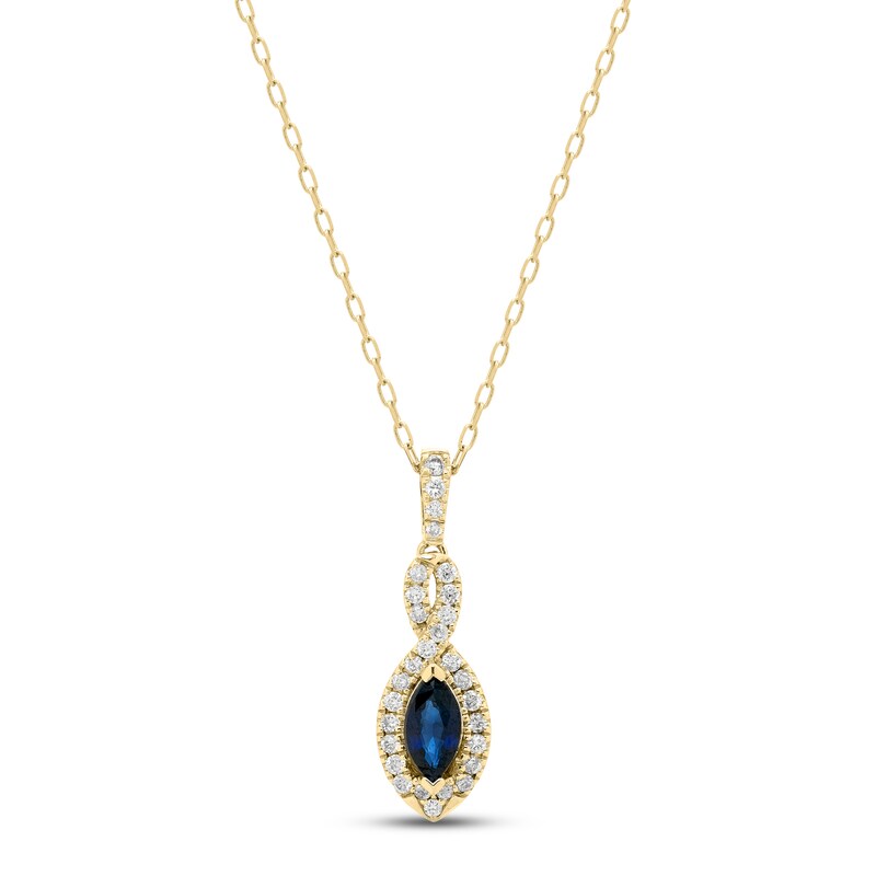 Blue Sapphire & Diamond Necklace 1/8 ct tw 10K Yellow Gold 18"