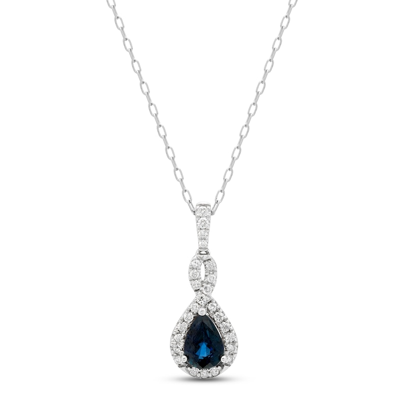 Main Image 1 of Blue Sapphire & Diamond Necklace 1/10 ct tw 10K White Gold 18&quot;