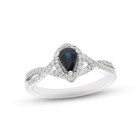 Blue Sapphire & Diamond Ring 1/6 ct tw 10K White Gold