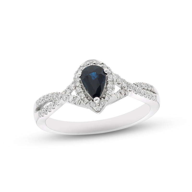 Main Image 1 of Blue Sapphire & Diamond Ring 1/6 ct tw 10K White Gold
