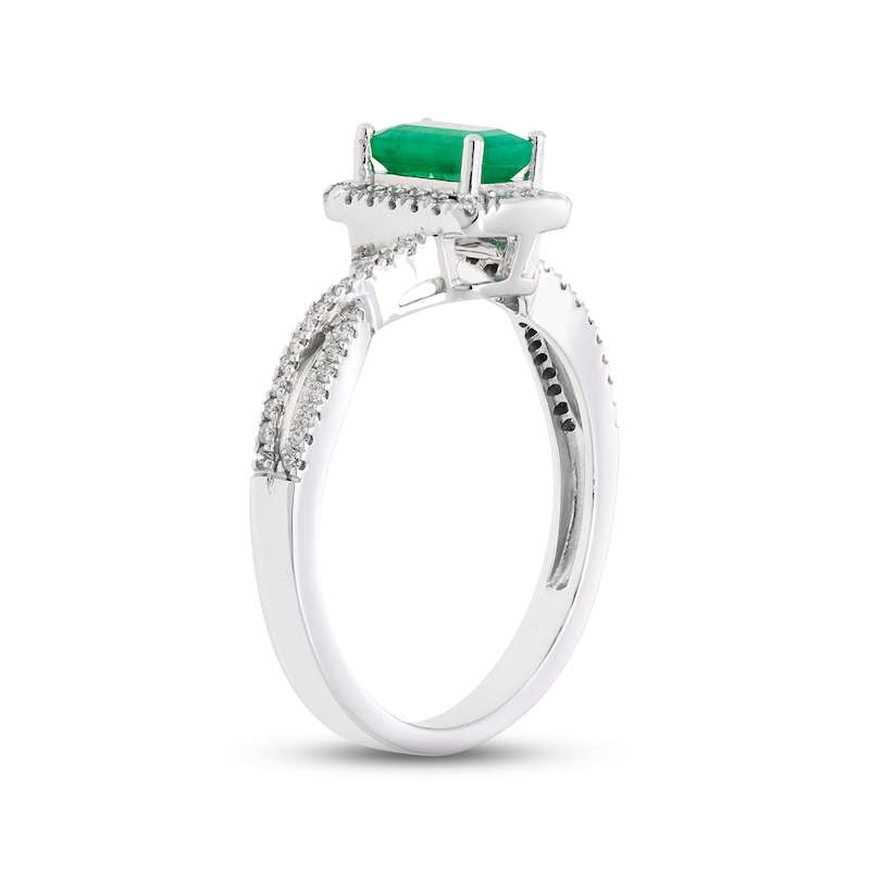 Emerald & Diamond Ring 1/6 ct tw 10K White Gold
