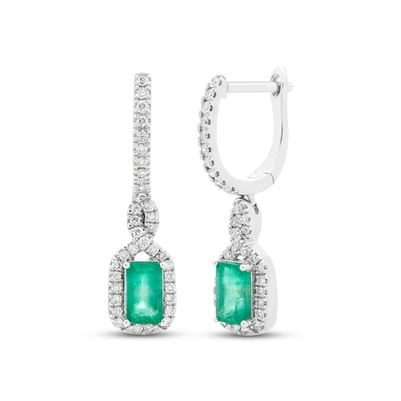 Emerald & Diamond Drop Earrings 1/5 ct tw 10K White Gold