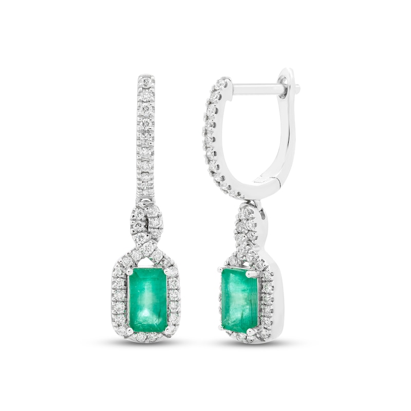 Main Image 1 of Emerald & Diamond Drop Earrings 1/5 ct tw 10K White Gold