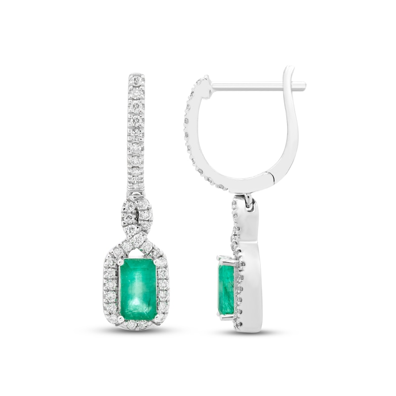 Main Image 2 of Emerald & Diamond Drop Earrings 1/5 ct tw 10K White Gold
