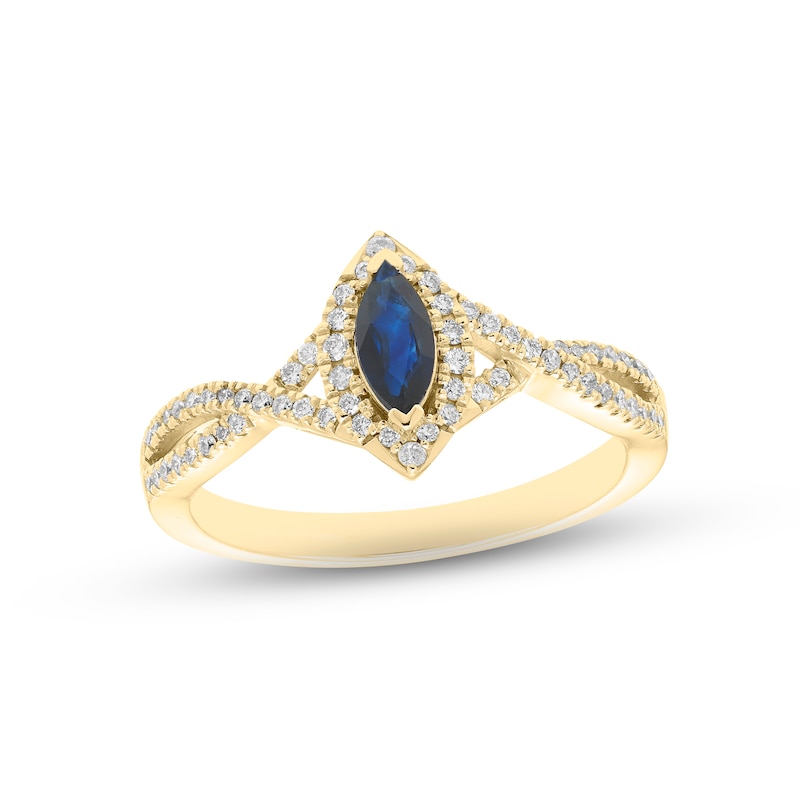 Main Image 1 of Blue Sapphire & Diamond Ring 1/6 ct tw 10K Yellow Gold