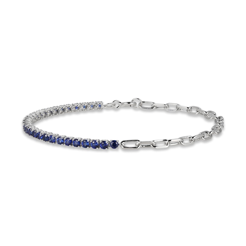 Blue Lab-Created Sapphire Paperclip Bracelet Sterling Silver 7.25"