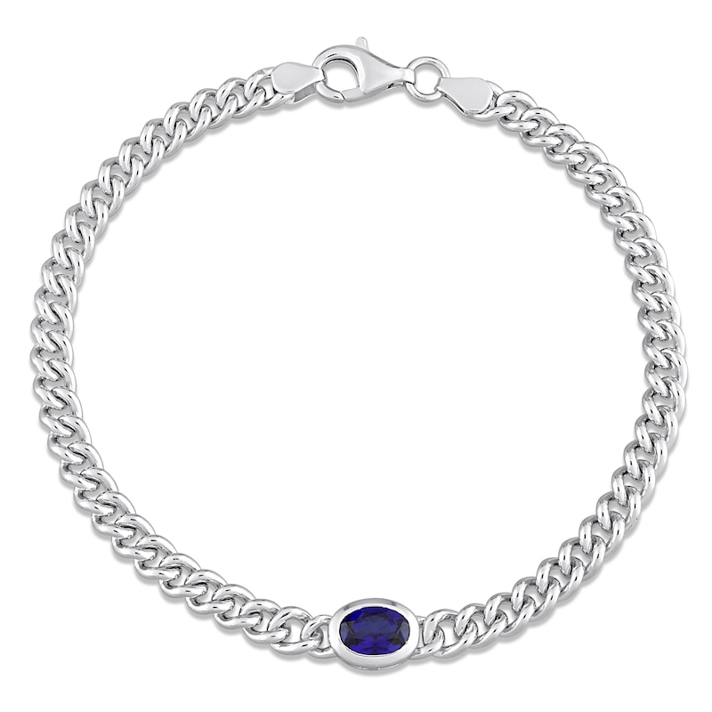 Main Image 1 of Blue Lab-Created Sapphire Link Chain Bracelet Sterling Silver 7.5&quot;