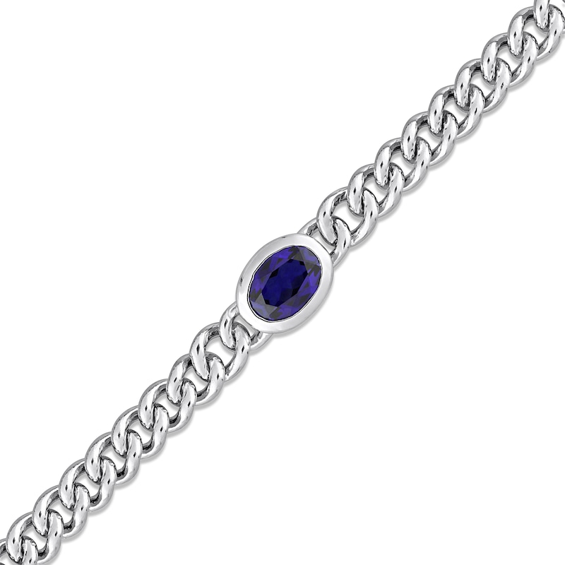 Main Image 2 of Blue Lab-Created Sapphire Link Chain Bracelet Sterling Silver 7.5&quot;
