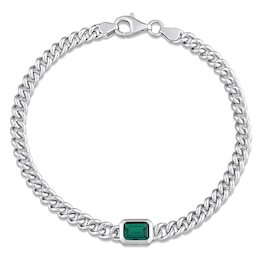 Lab-Created Emerald Link Chain Bracelet Sterling Silver 7.5&quot;