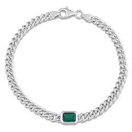 Lab-Created Emerald Link Chain Bracelet Sterling Silver 7.5"