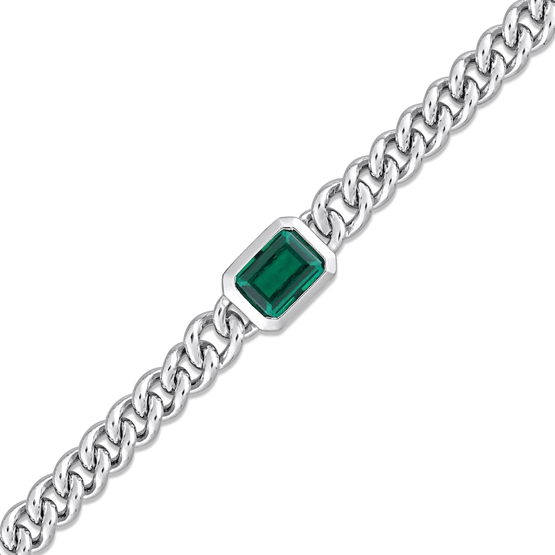 Lab-Created Emerald Link Chain Bracelet Sterling Silver 7.5"
