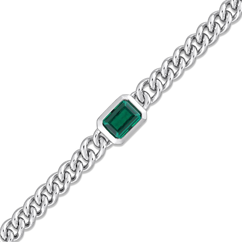 Main Image 2 of Lab-Created Emerald Link Chain Bracelet Sterling Silver 7.5&quot;