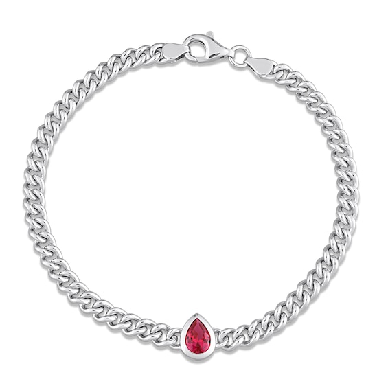 Lab-Created Ruby Link Chain Bracelet Sterling Silver 7.5"