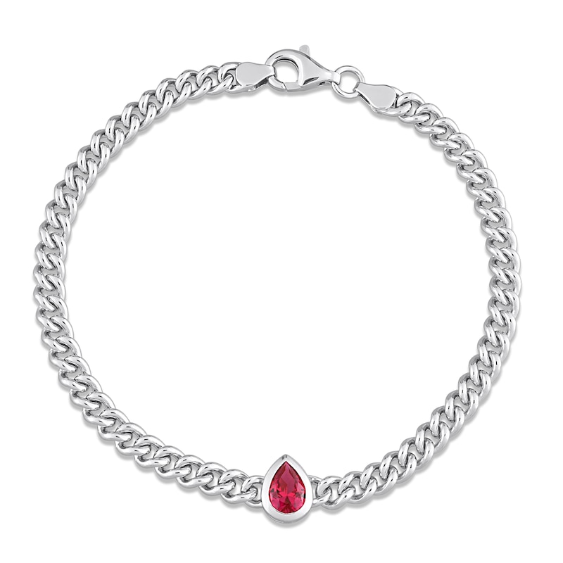 Main Image 1 of Lab-Created Ruby Link Chain Bracelet Sterling Silver 7.5&quot;